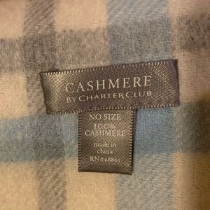 NWOT Charter Club Cashmere Scarf White/Blue Plaid